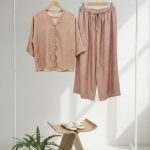 Elegant light hazelnut Co-ord Set - Medium | Crinkle Fabric | Textured Material